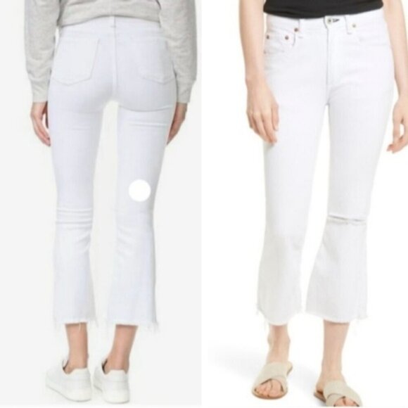 Rag & Bone Marilyn Crop Flare Jeans White Frayed Hem High Waisted Rise Size 29 - Picture 12 of 12